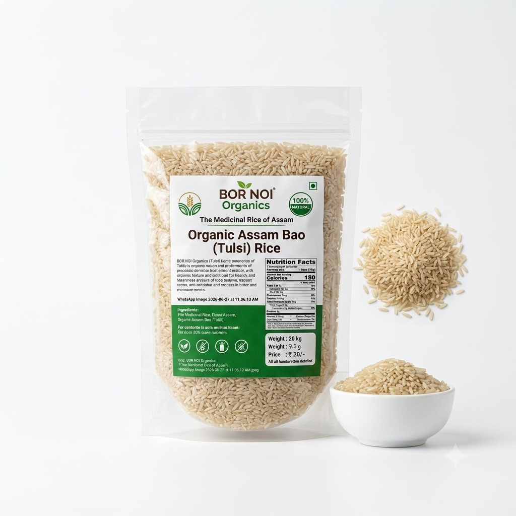Rice | Tulsi Bao Rice - Assam – USDA Organic -100% Natural – Low Glycemic Index Rice With High Nutrition - BOR-NOI ORGANICS – 1000gm