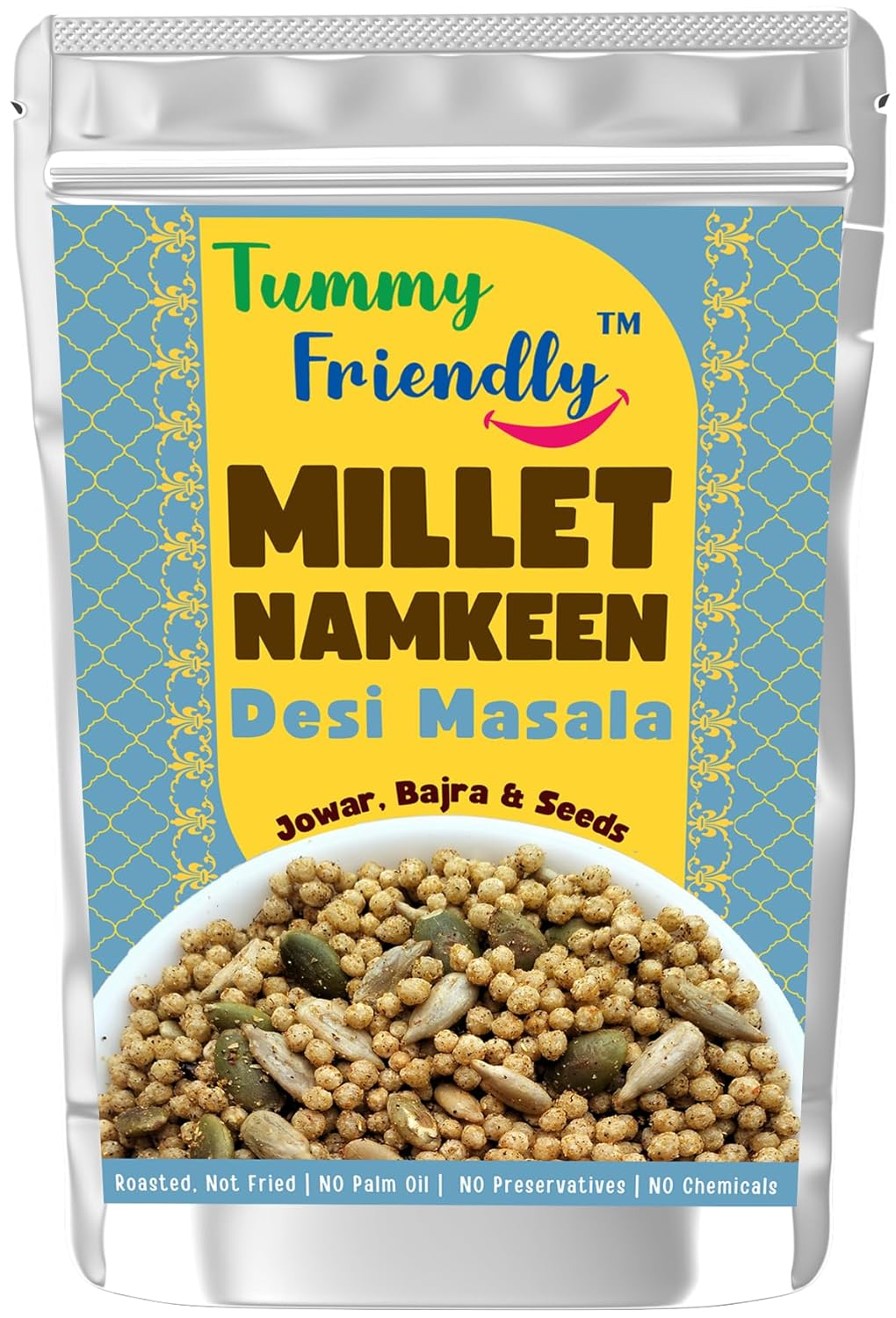 Millet Namkeen | Desi Masala - Jowar, Bajra &amp; Seeds - Roasted, Not Fried - No Pam Oil, Preservatives Free &amp; Chemical Free - Tummy Friendly - 70gm