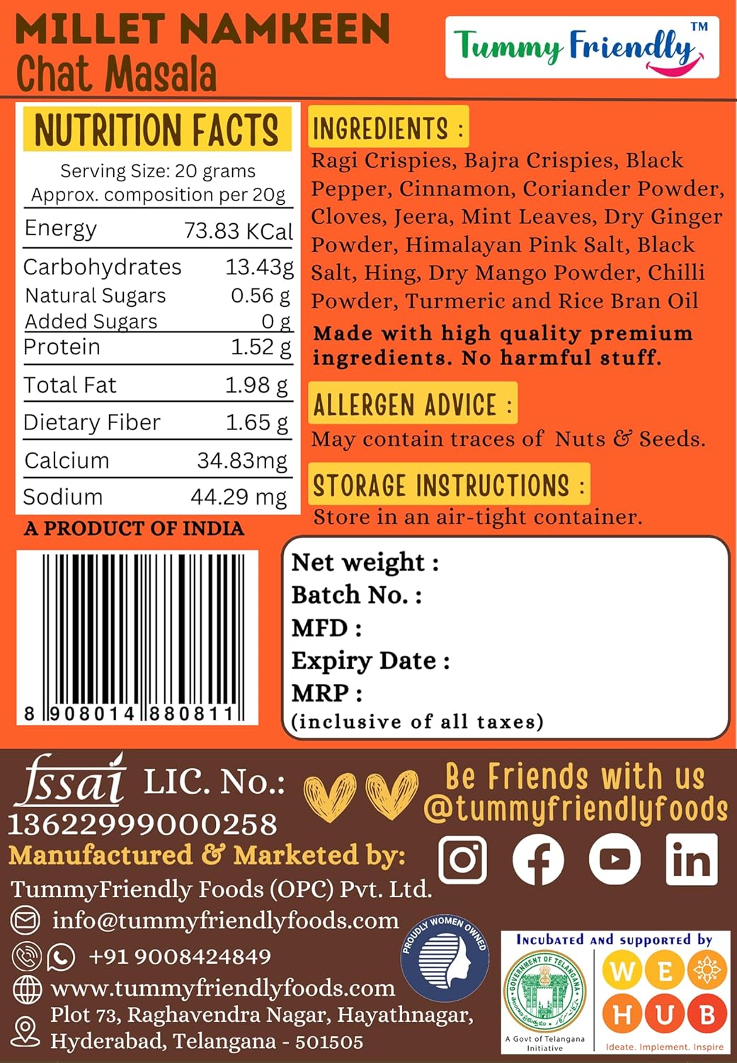 Millet Namkeen | Chat Masala (Classic) - Ragi &amp; Bajra - Roasted, Not Fried - No Pam Oil, Preservatives Free &amp; Chemical Free - Tummy  Friendly - 70gm