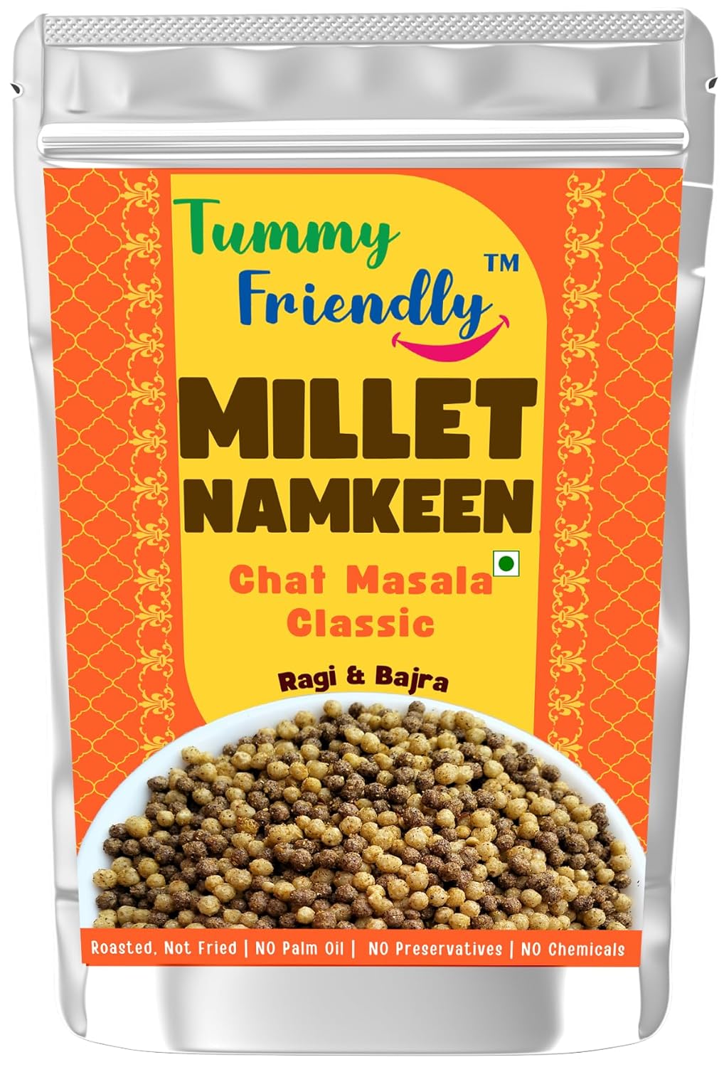 Millet Namkeen | Chat Masala (Classic) - Ragi &amp; Bajra - Roasted, Not Fried - No Pam Oil, Preservatives Free &amp; Chemical Free - Tummy  Friendly - 70gm