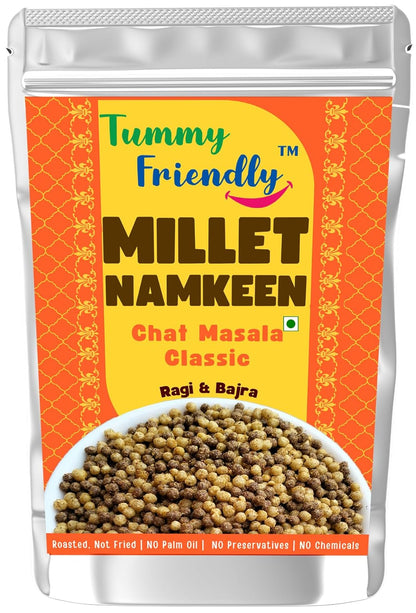 Millet Namkeen | Chat Masala (Classic) - Ragi &amp; Bajra - Roasted, Not Fried - No Pam Oil, Preservatives Free &amp; Chemical Free - Tummy  Friendly - 70gm