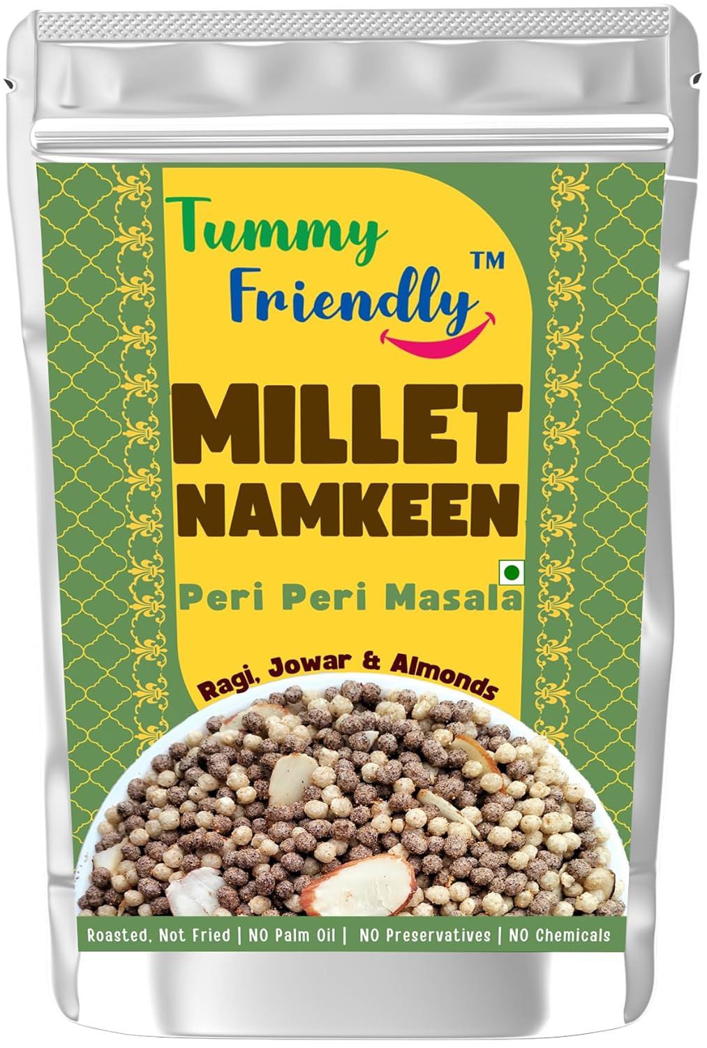 Millet Namkeen | Peri Peri Masala - Ragi, Jowar & Nuts - Roasted, Not Fried - No Pam Oil, Preservatives Free & Chemical Free - Tummy Friendly - 70gm