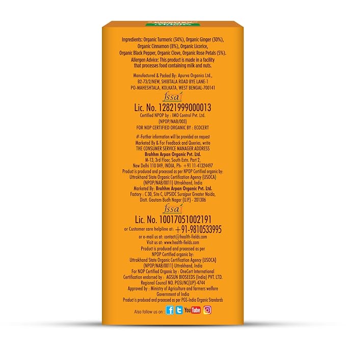 Tea | Turmeric Ginger Golden Shield - Infusion Herbal Tea, Immunity &amp; Digestion Support  -Caffeine Free-No Artificial Colours, Flavours or Preservatives -Health Fields –  25 Tea Bags