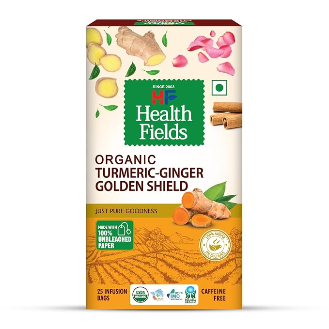 Tea | Turmeric Ginger Golden Shield - Infusion Herbal Tea, Immunity & Digestion Support -Caffeine Free-No Artificial Colours, Flavours or Preservatives -Health Fields – 25 Tea Bags
