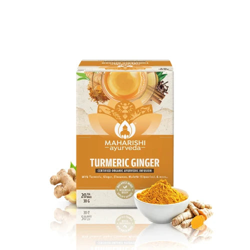 Tea | Turmeric Ginger Tea - Immunity & Digestion Boosting Ayurvedic Blend - No Added Flavours - Maharishi Ayurveda - 20 Tea Bags