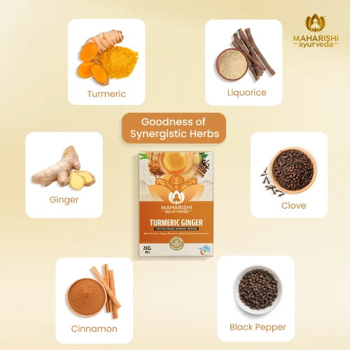 Tea | Turmeric Ginger Tea - Immunity &amp; Digestion Boosting Ayurvedic Blend - No Added Flavours - Maharishi Ayurveda - 20 Tea Bags