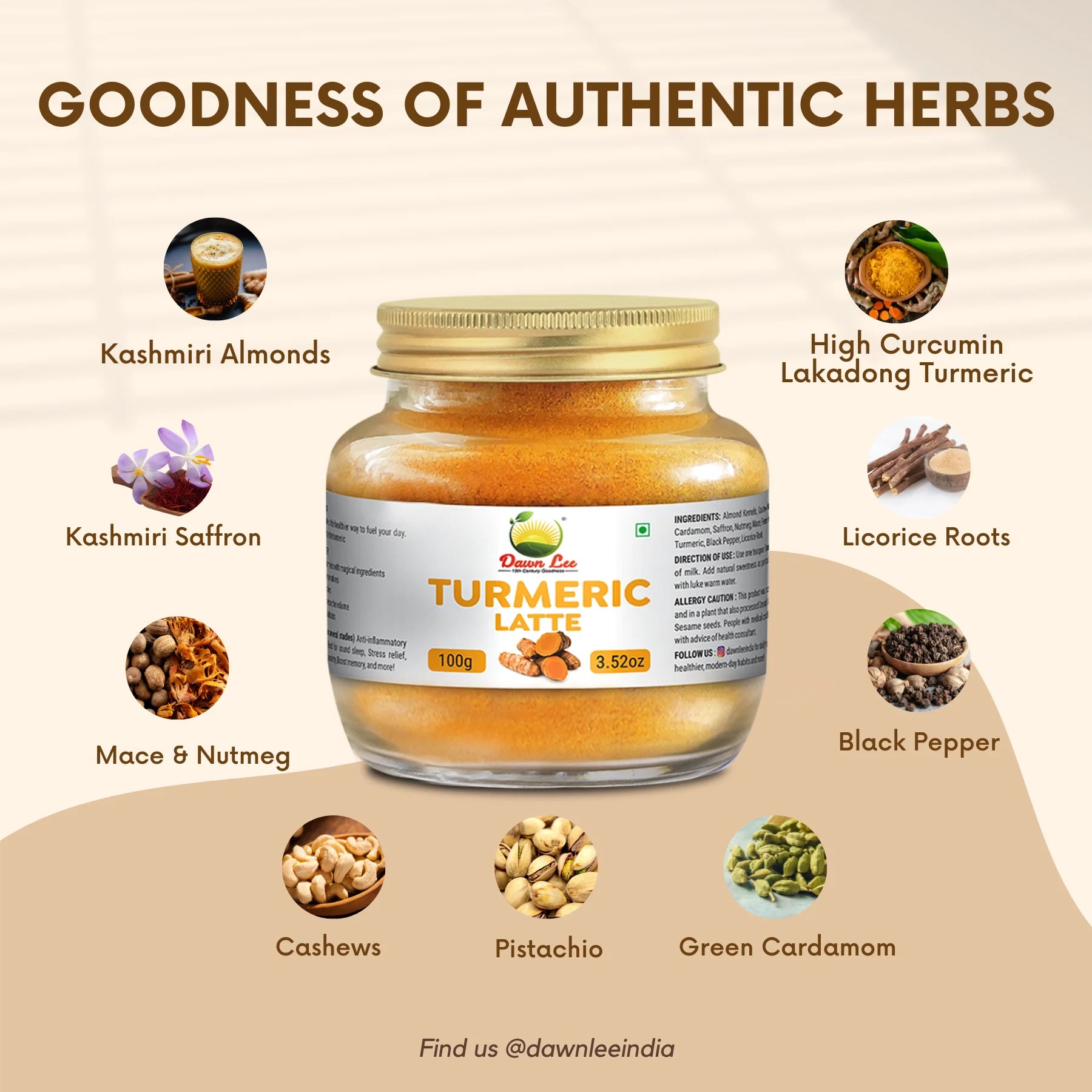 Turmeric Latte  | Made With Milk, Nuts Spices - Bliss For Immunity, Sleep &amp; Mood - No Added Preservatives – Dawn Lee – 100gm