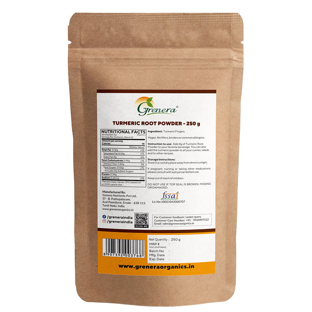 Turmeric Powder | Organic Turmeric Powder (100% Natural &amp; Pure Turmeric Root Powder) -Vegan, Gluten Free- No Added Preservatives  - Grenera - 100gm