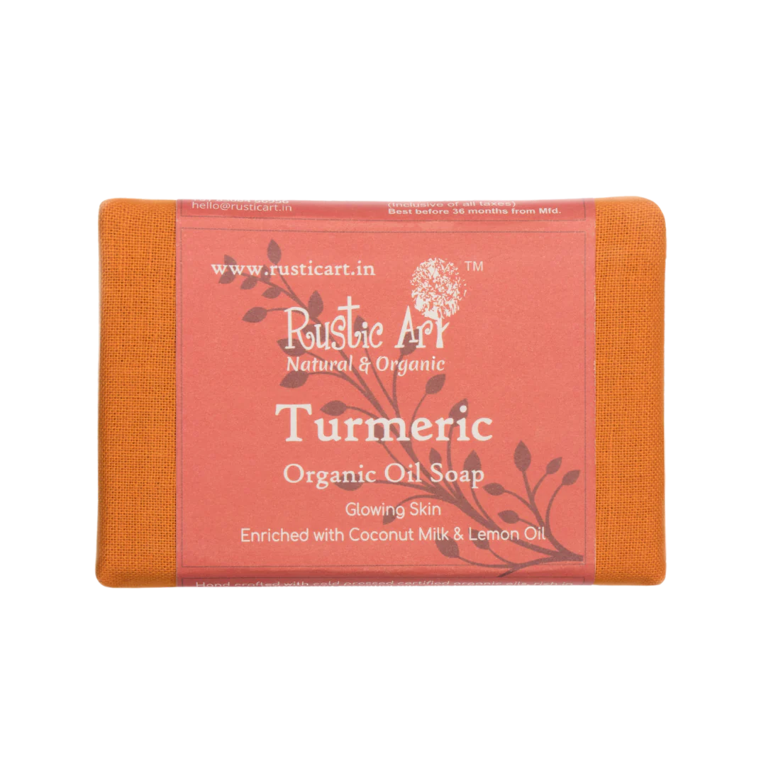 Soap | Turmeric Soap - Enriched With Coconut Milk &amp; Lemon Oil - Organic Oil Soap - Rustic Art - 100gm