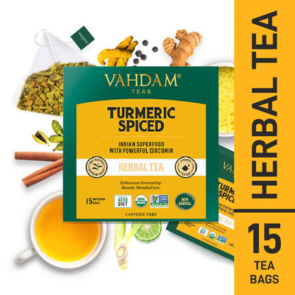 Turmeric Spiced Herbal Tea Tisane - Vahdam -  15Tea Bags
