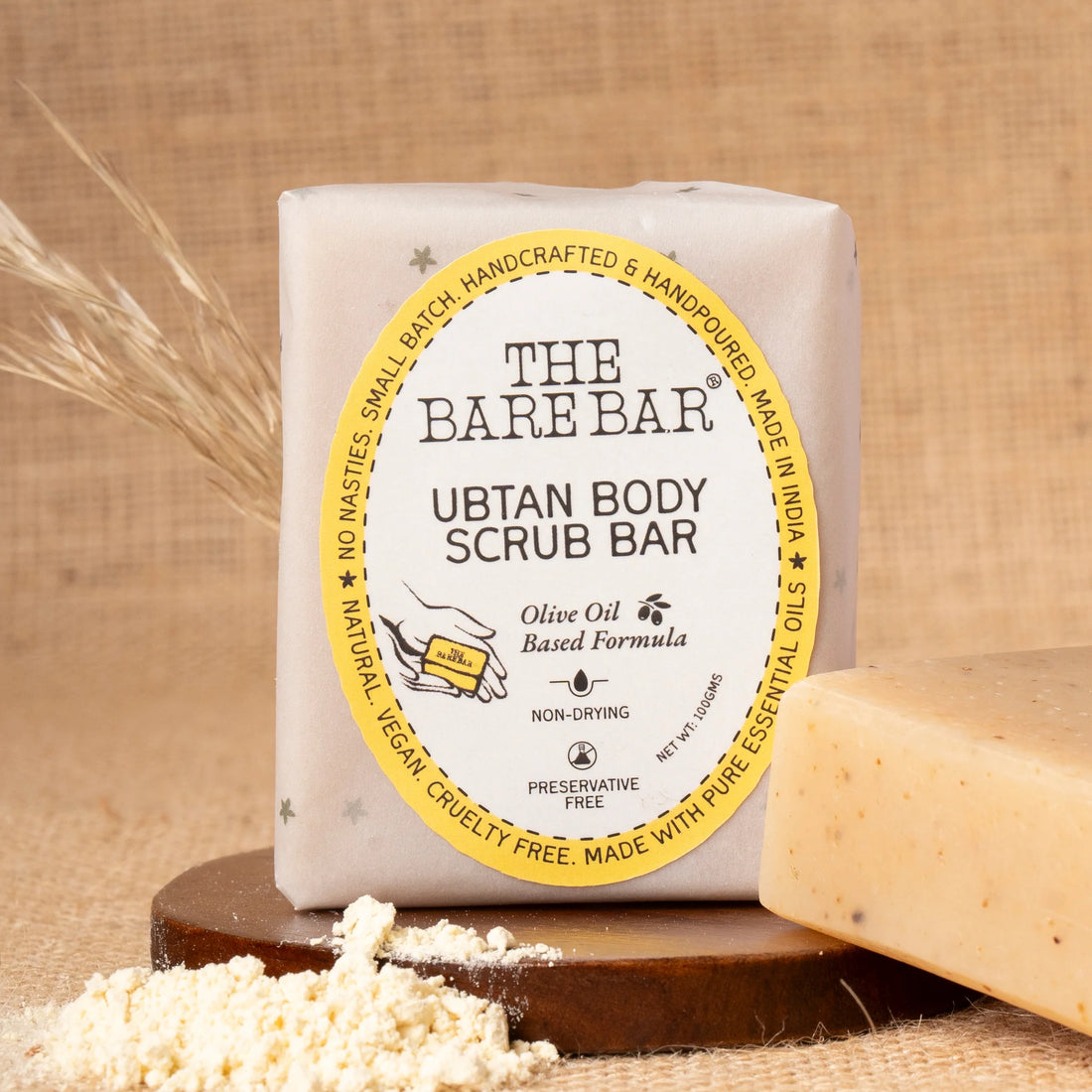 Soap | Ubtan Body Scrub Bar - Olive Oil Based - Chemical Free – The Bare Bar – 100gm