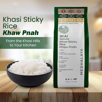 Rice | Natural Khasi Sticky Rice -Regional Specialty-Meghalaya- No Chemical Fertilisers or Pesticides, No preservatives-Ikai Organic - 500gm