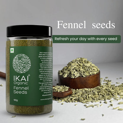 Seeds| Organic Fennel Seeds (Saunf) - Mouth Freshener - Aromatic Spice - No Preservatives- Ikai Organic – 100gm