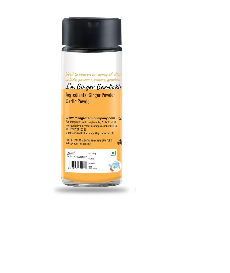 Seasoning | Ginger Garlic – For Healthy &amp;amp; Organic Meals –‎ Chemical Free, No Additives &amp;amp; No Msg - Milagro Farm Co. – 60gm