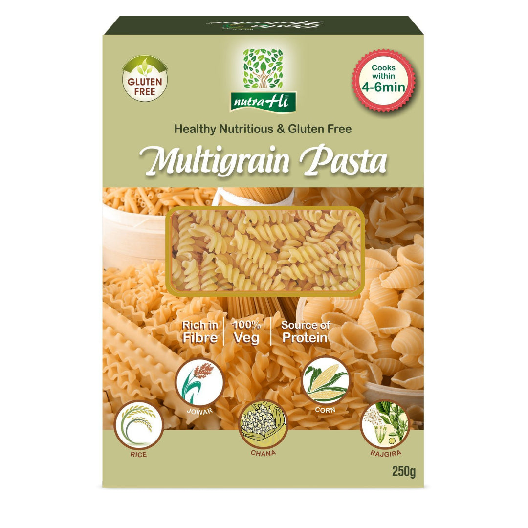 Pasta | Multigrain Pasta - Vegan, Gluten Free, High In Protein, Fibre, No Maida, No Wheat, No Added Flavours &amp;amp; Preservatives Free - NutraHi - 250gm