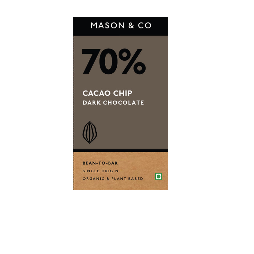 70% Cacao Chip Dark Chocolate - Vegan &amp;amp; Gluten Free - Mason &amp;amp; Co - 60gm