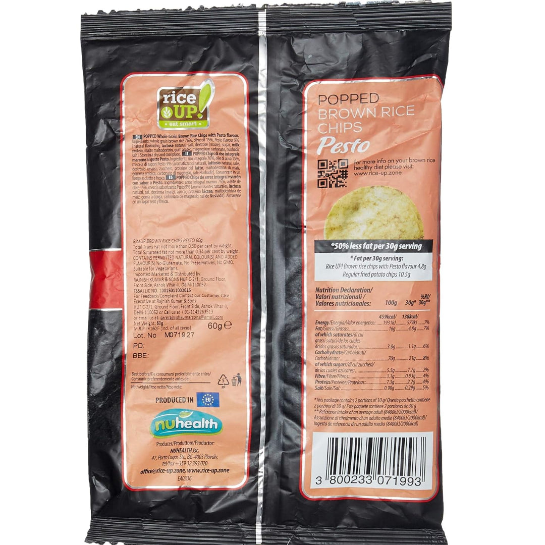 Chips | Brown Rice Pesto Chips - Gluten Free, Not Fried &amp;amp; Whole Grain - Riceup - 60gm