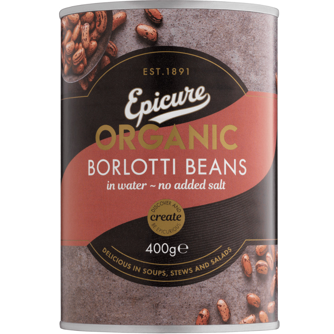 Beans | Borlotti (In Water) - Delicious In soups & Stews And Salad - Organic - No Added Salt - Epicure - 400gm