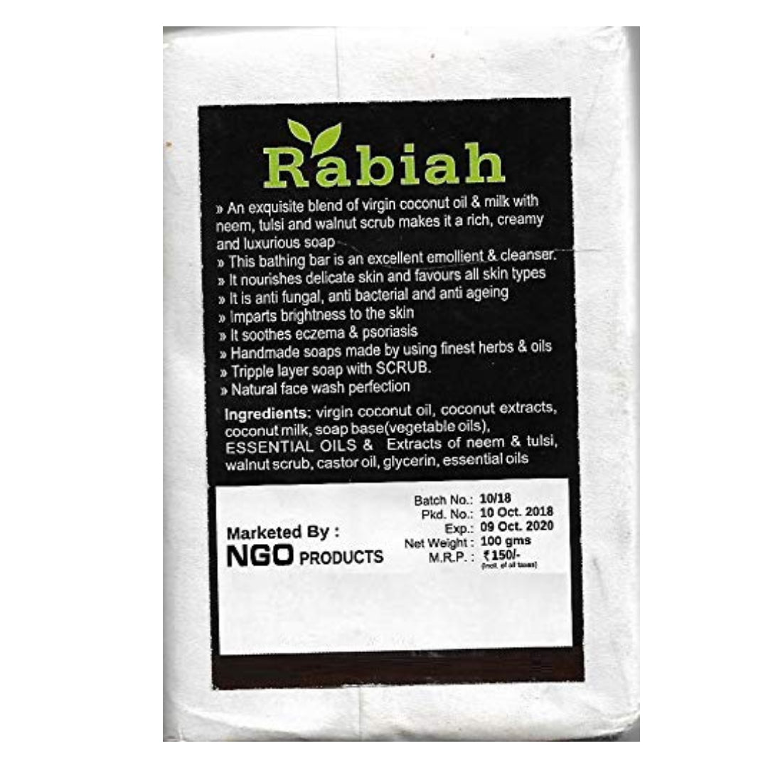 Coconut Milk &amp;amp; Neem Tulsi Walnut Scrub Soap - Rabiah - 100gm