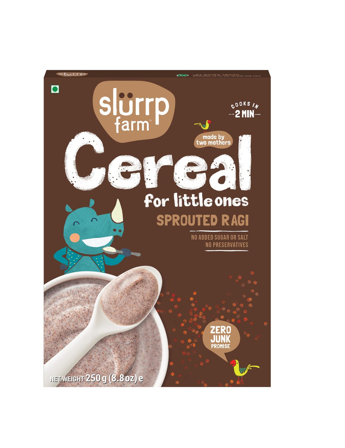Ragi Powder | Sprouted (Cereal) -  Zero Junk, No Added Sugar &amp; Salt - Slurrp Farm - 250gm