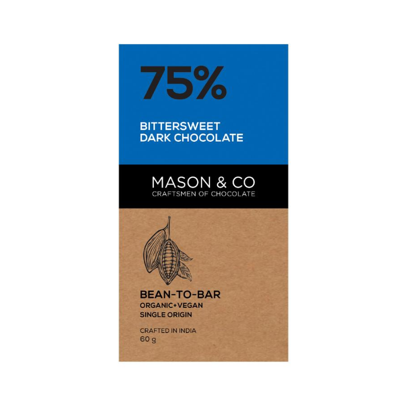 75% Bittersweet Dark Chocolate - Vegan &amp;amp; Gluten Free - Mason &amp;amp; Co - 60gm