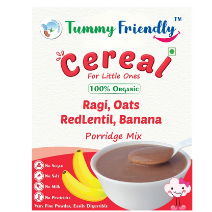 Porridge Mix | Cereal (Ragi, Oats, Red Lentil &amp;amp; Beetroot) - USDA Organic - No Pesticides, Chemicals, Milk, Salt &amp; No Added Sugar -  Tummy Friendly – 200gm