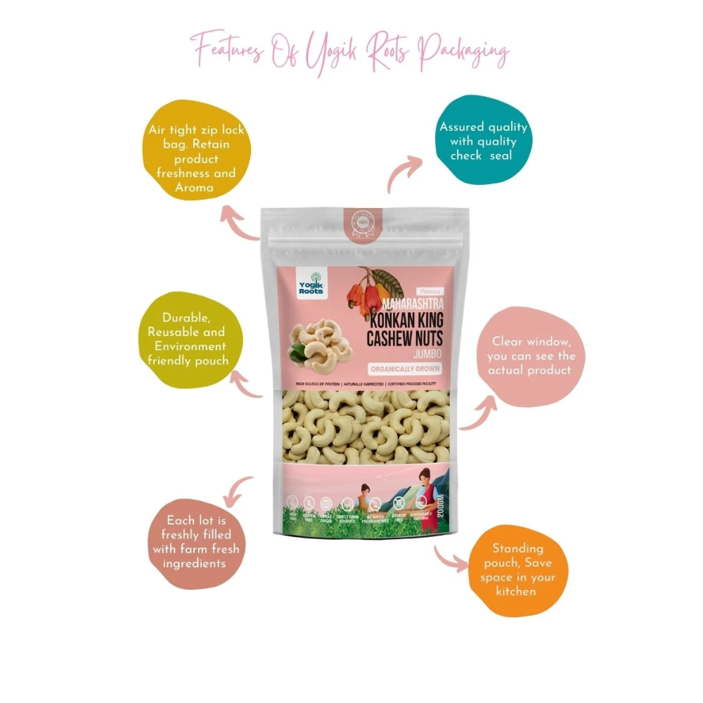 Cashew Nuts | Jumbo (Konkan King) – Maharashtra – Rich Source Of Protein – Naturally Harvested – Gluten Free, Non GMO, No Added Preservatives &amp;amp; Residue Free – Yogik Roots – 500gm