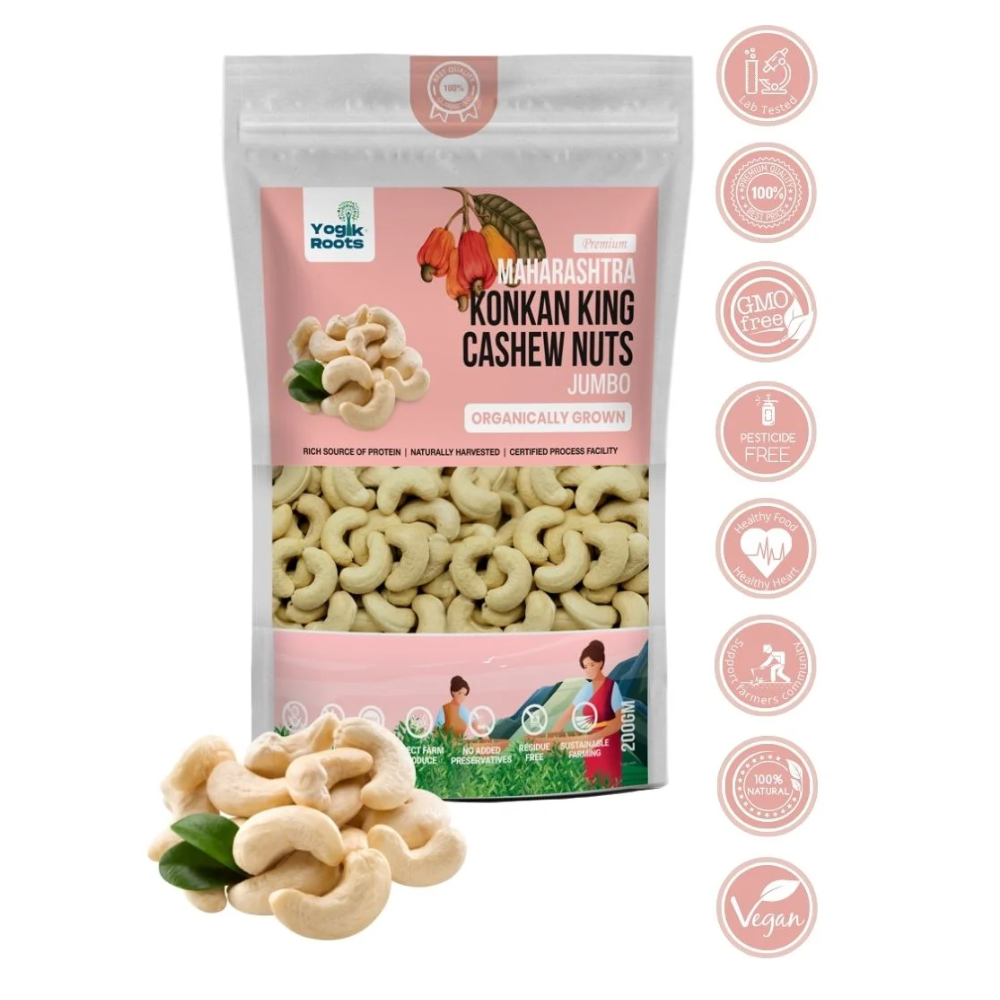 Cashew Nuts | Jumbo (Konkan King) – Maharashtra – Rich Source Of Protein – Naturally Harvested – Gluten Free, Non GMO, No Added Preservatives &amp;amp; Residue Free – Yogik Roots – 500gm