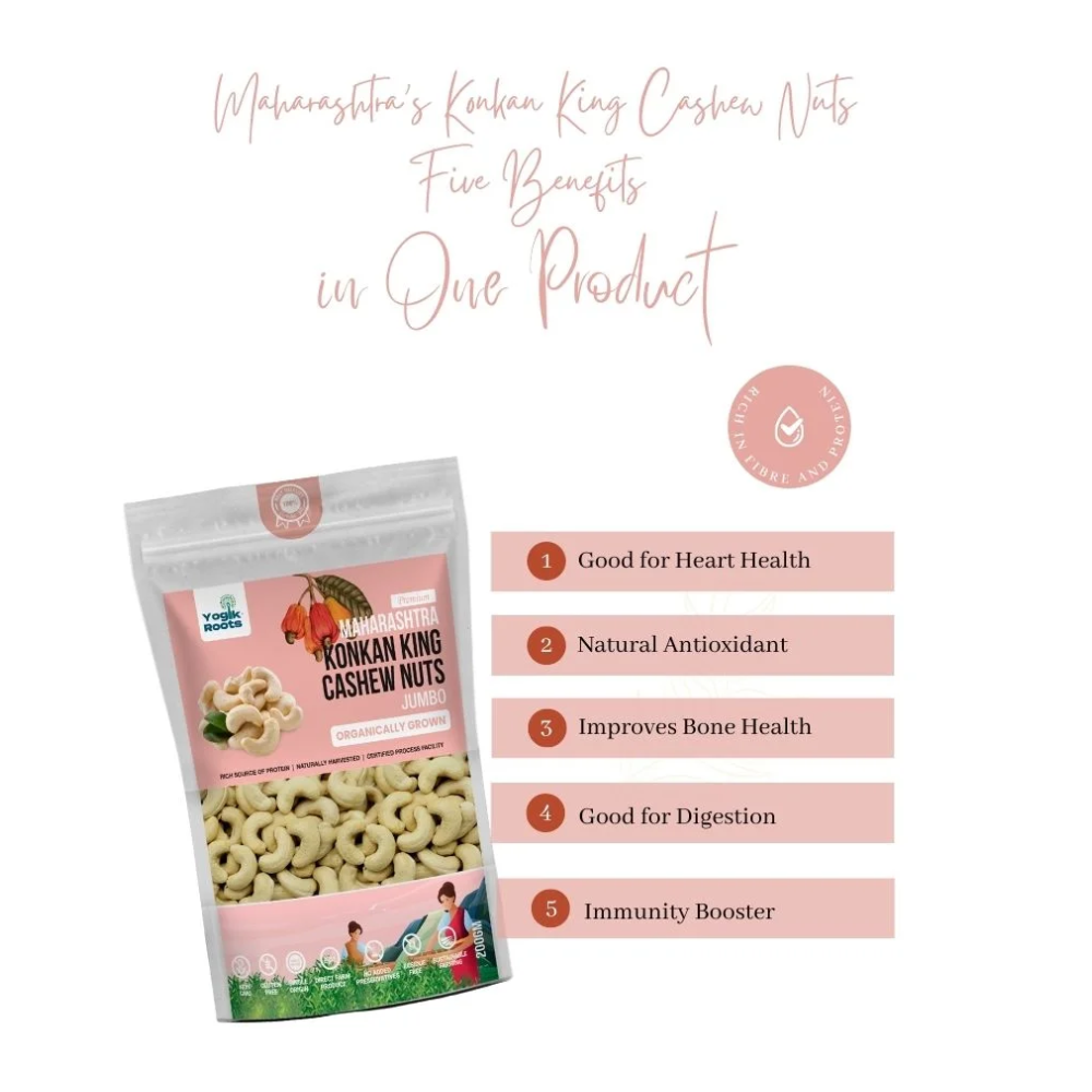 Cashew Nuts | Jumbo (Konkan King) – Maharashtra – Rich Source Of Protein – Naturally Harvested – Gluten Free, Non GMO, No Added Preservatives &amp;amp; Residue Free – Yogik Roots – 500gm