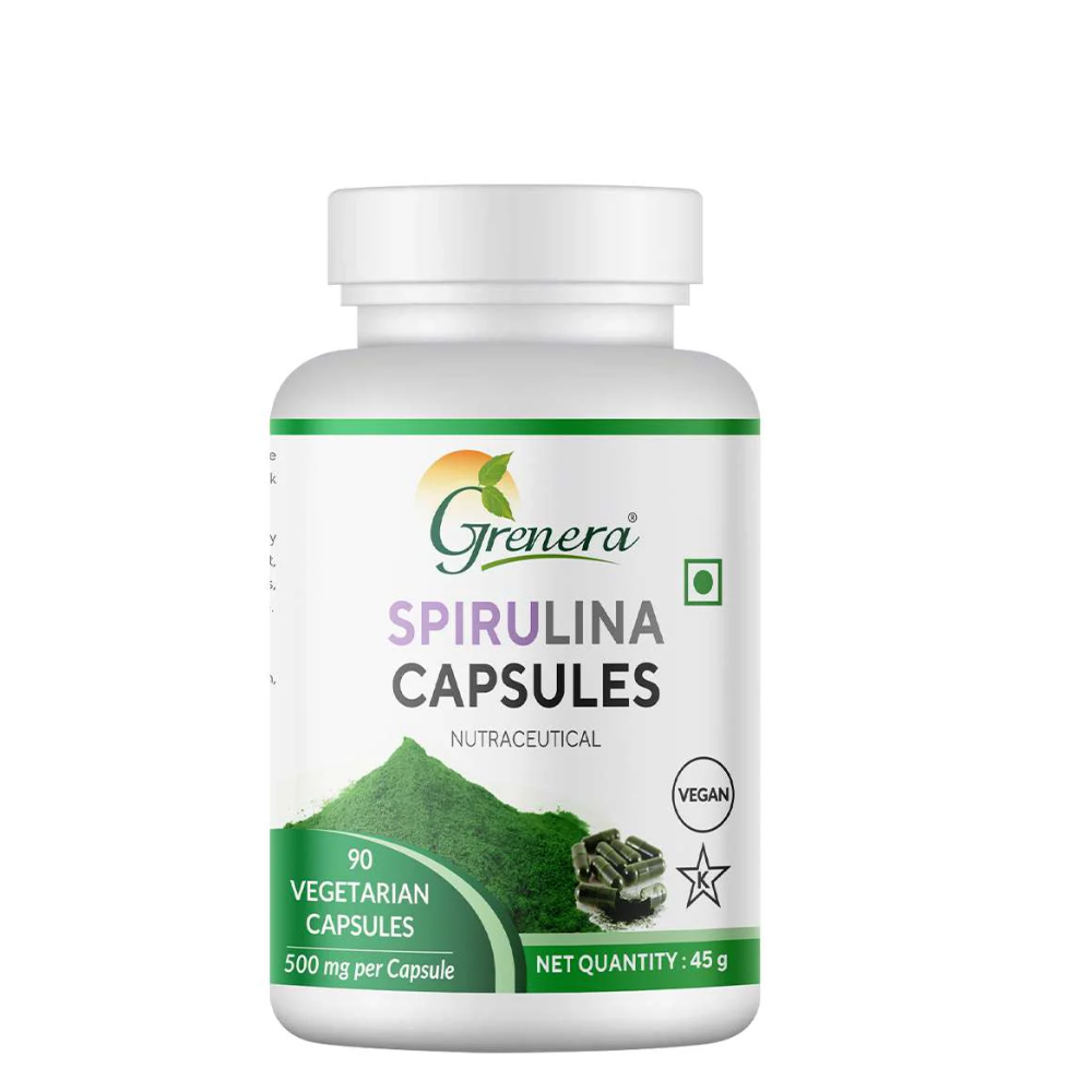 Spirulina Capsules | Nutraceutical- Vegan, Gluten Free, Non Gmo, Preservatives Free &amp; No Additives - Grenera – 90 Capsules