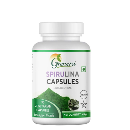 Spirulina Capsules | Nutraceutical- Vegan, Gluten Free, Non Gmo, Preservatives Free &amp; No Additives - Grenera – 90 Capsules