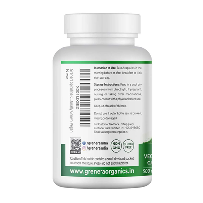 Spirulina Capsules | Nutraceutical- Vegan, Gluten Free, Non Gmo, Preservatives Free &amp; No Additives - Grenera – 90 Capsules