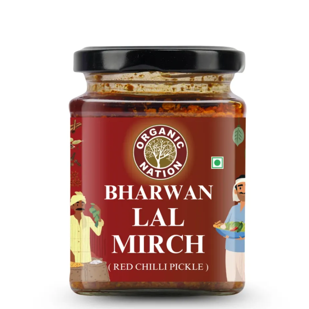 Pickle | Bharwan Lal Mirch (Red Chilli Pickle)- 100% Homemade - No Added Preservatives - 100% Homemade - No Added Preservatives - Organic Nation- 250gm