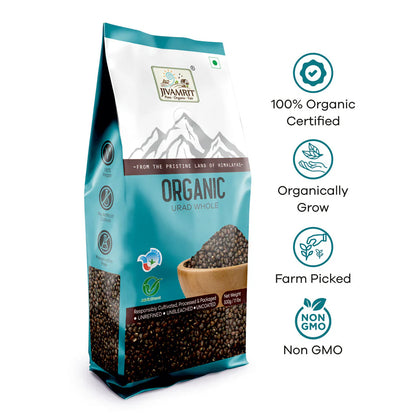 Urad Whole | Organic Black Urad Dal Whole  -100% Vegan, Unpolished, Gluten Free-No Artificial Colours &amp; Preservative Free - No Pesticides - Jivamrit – 500gm
