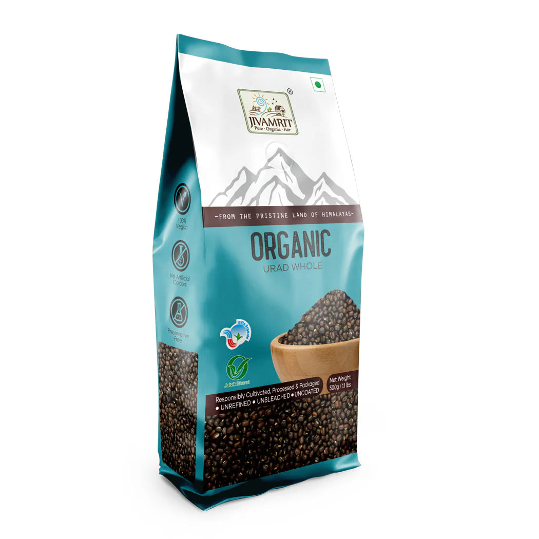 Urad Whole | Organic Black Urad Dal Whole  -100% Vegan, Unpolished, Gluten Free-No Artificial Colours &amp; Preservative Free - No Pesticides - Jivamrit – 500gm