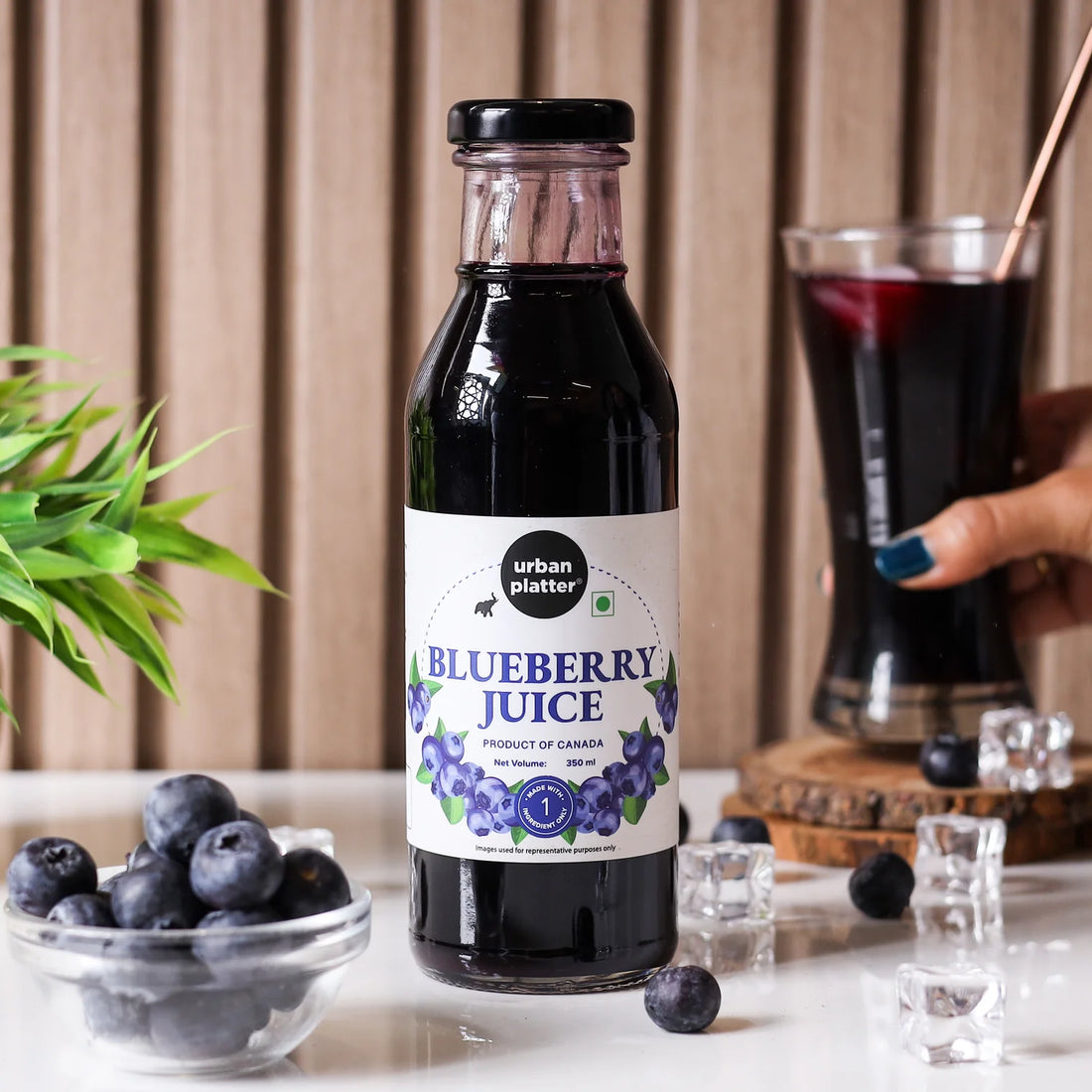 Juice | Pure Canadian Blueberry Juice (Made With Only One Ingredients) - All Natural -  Unsweetened - Canadian - Supports Brain, Heart, Immune Health, Antioxidant Powerhouse, No Added Sugar & Preservative Free - Urban Patter - 350ml