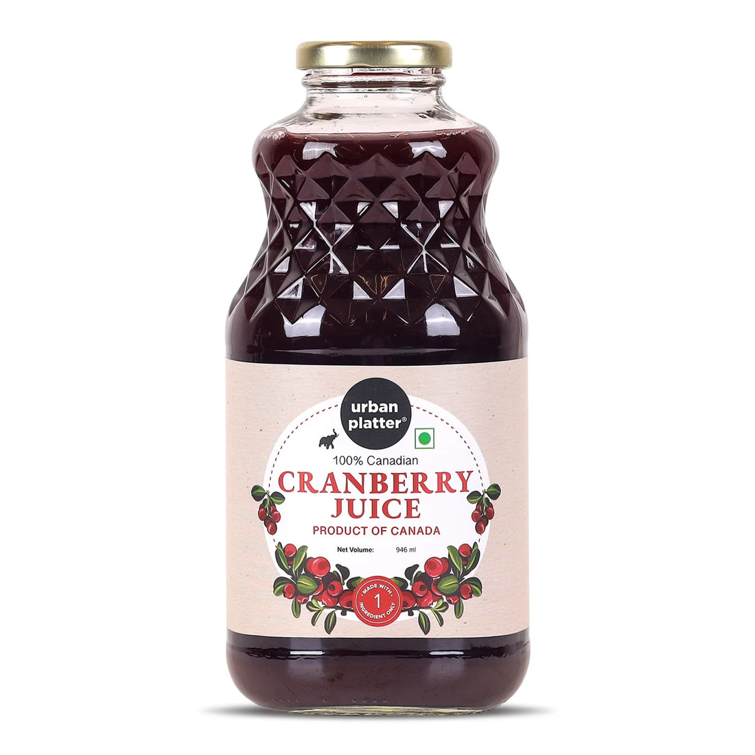 Cranberry Juice | Canadian - Natural - Rich Source Of Vitamin C - No Added Preservatives, Color & No Added Sugar - Urban Platter - 1000ml