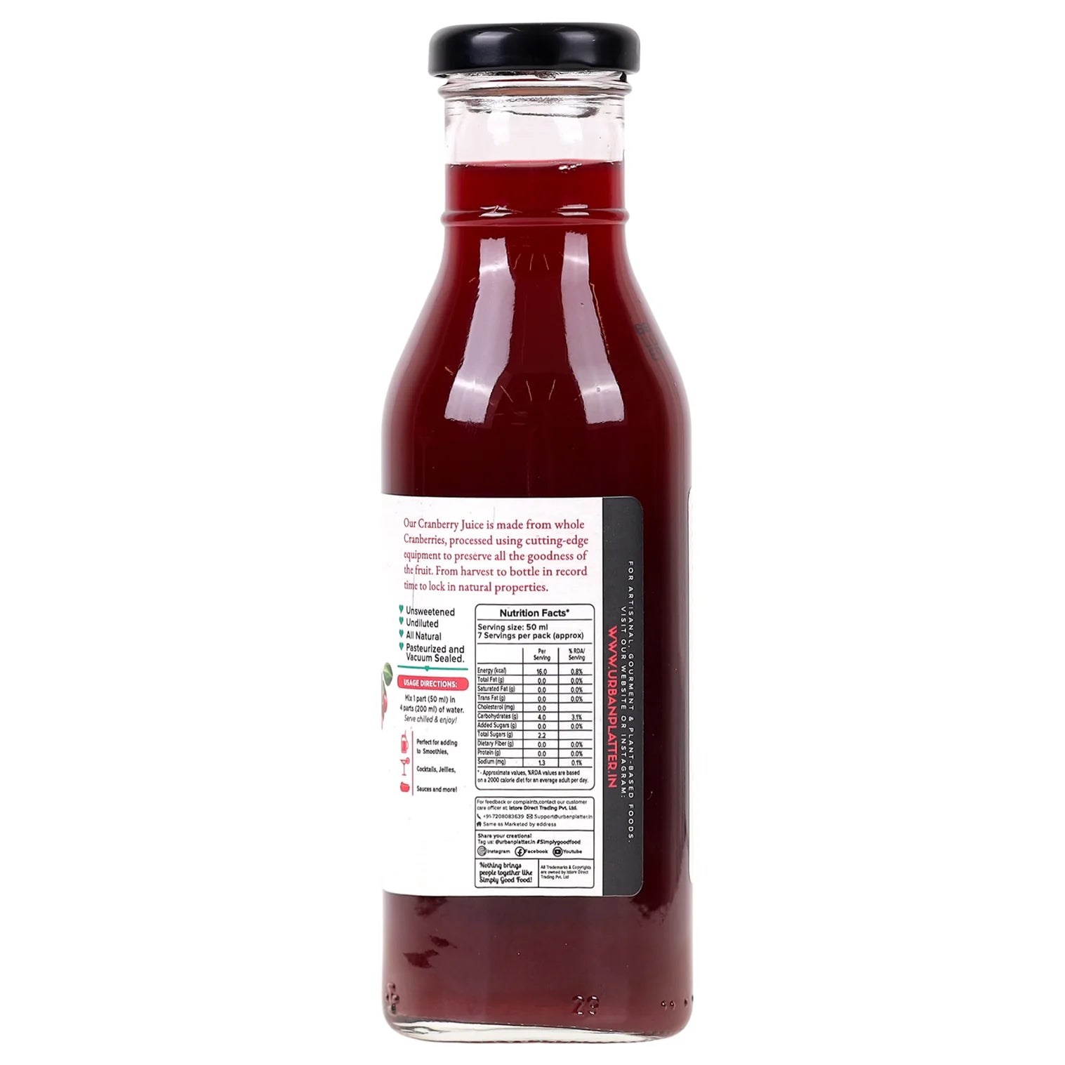 Juice | Pure Canadian Cranberry Juice (Made With Only One Ingredients) - All Natural - Unsweetened - Canadian -  Good for UTI Health, Antioxidant Powerhouse &amp; Preservative Free - Urban Patter - 350ml