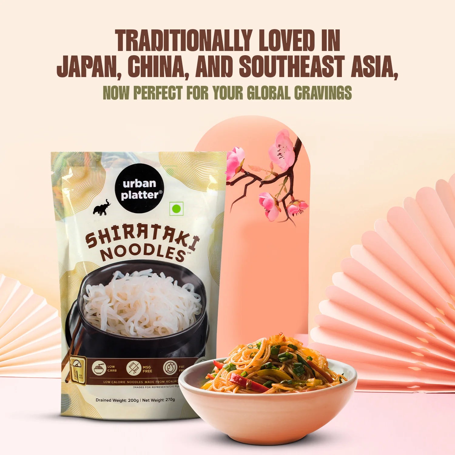 Shirataki Noodles – Gluten Free, Fat Free, Msg Free &amp; Low Carb - Urban Platter – 270gm