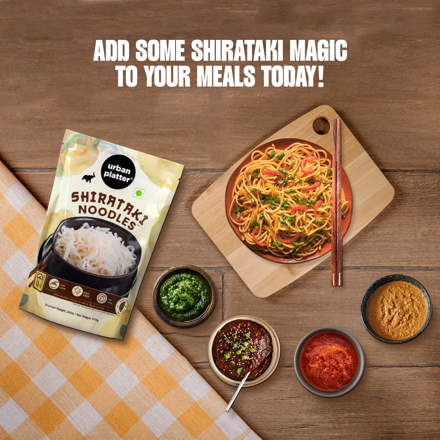 Shirataki Noodles – Gluten Free, Fat Free, Msg Free &amp; Low Carb - Urban Platter – 270gm