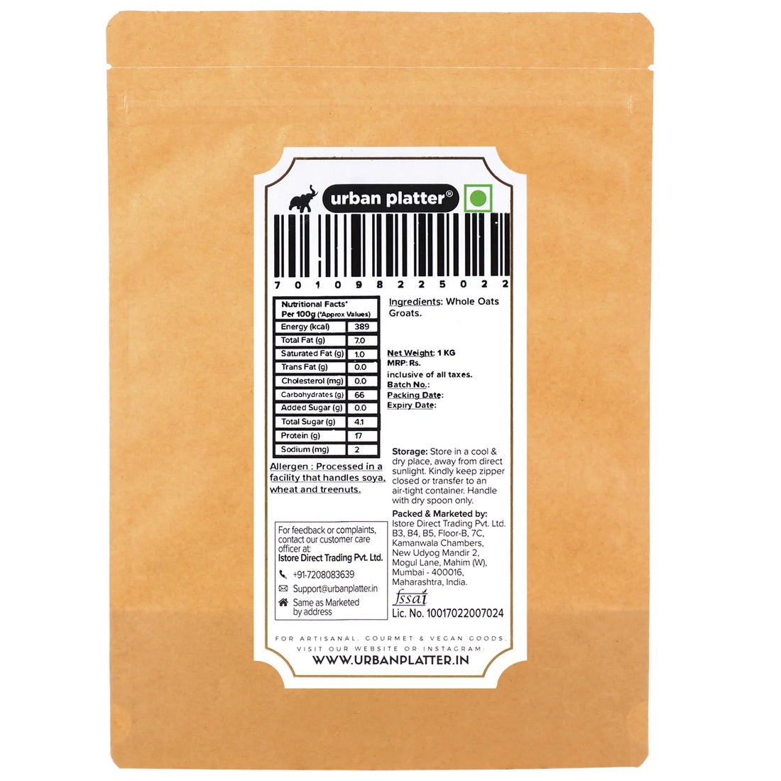 Groats | Whole Oats Groats - High In Protein - Urban Platter - 1000gm