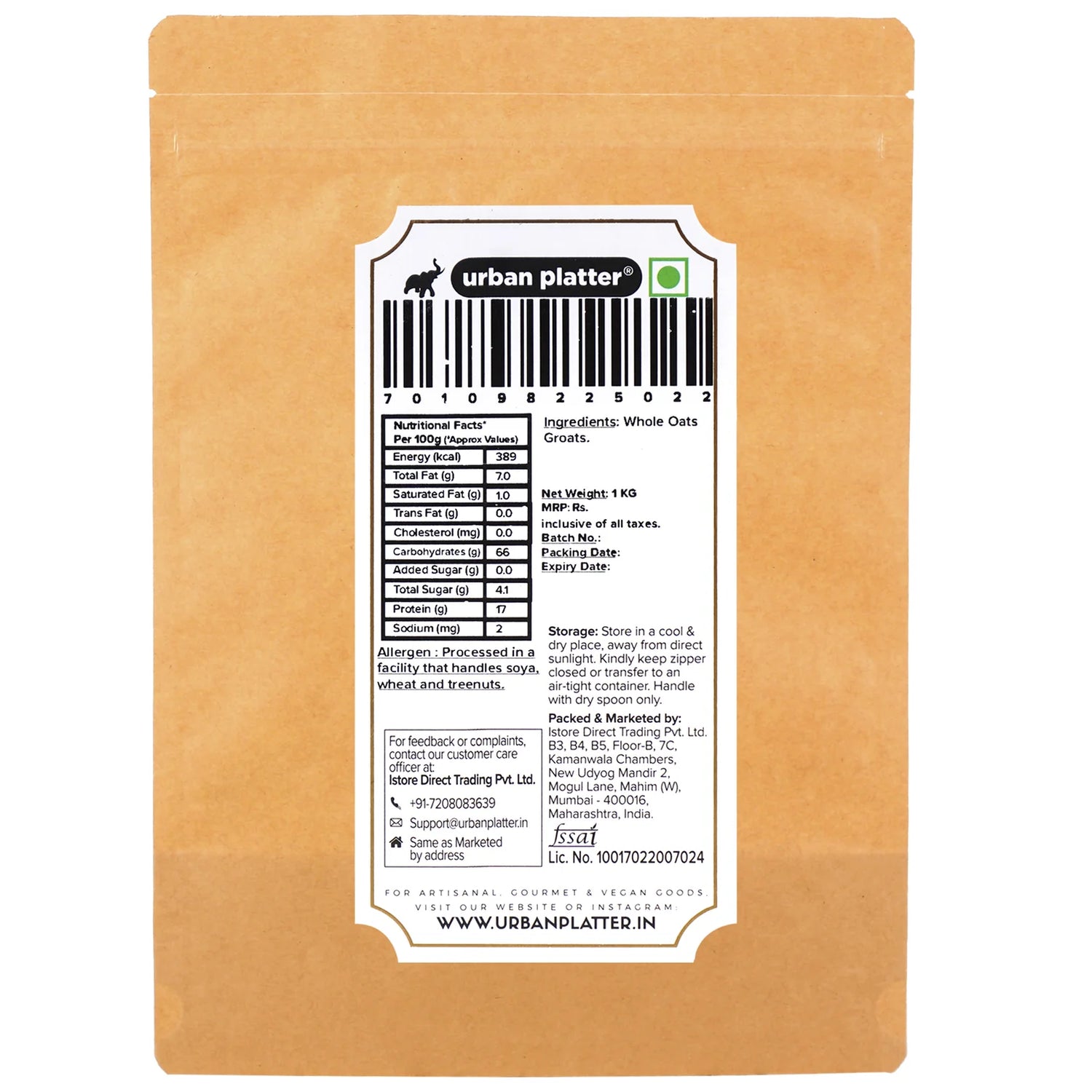 Groats | Whole Oats Groats - High In Protein - Urban Platter - 1000gm