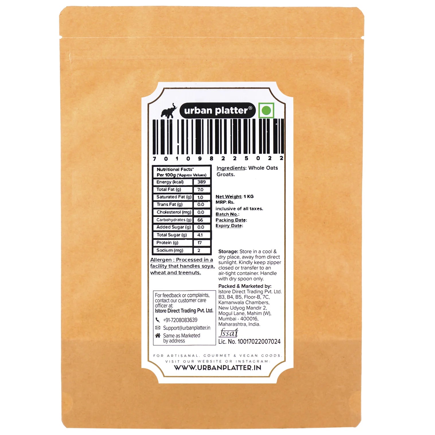 Groats | Whole Oats Groats - High In Protein - Urban Platter - 1000gm