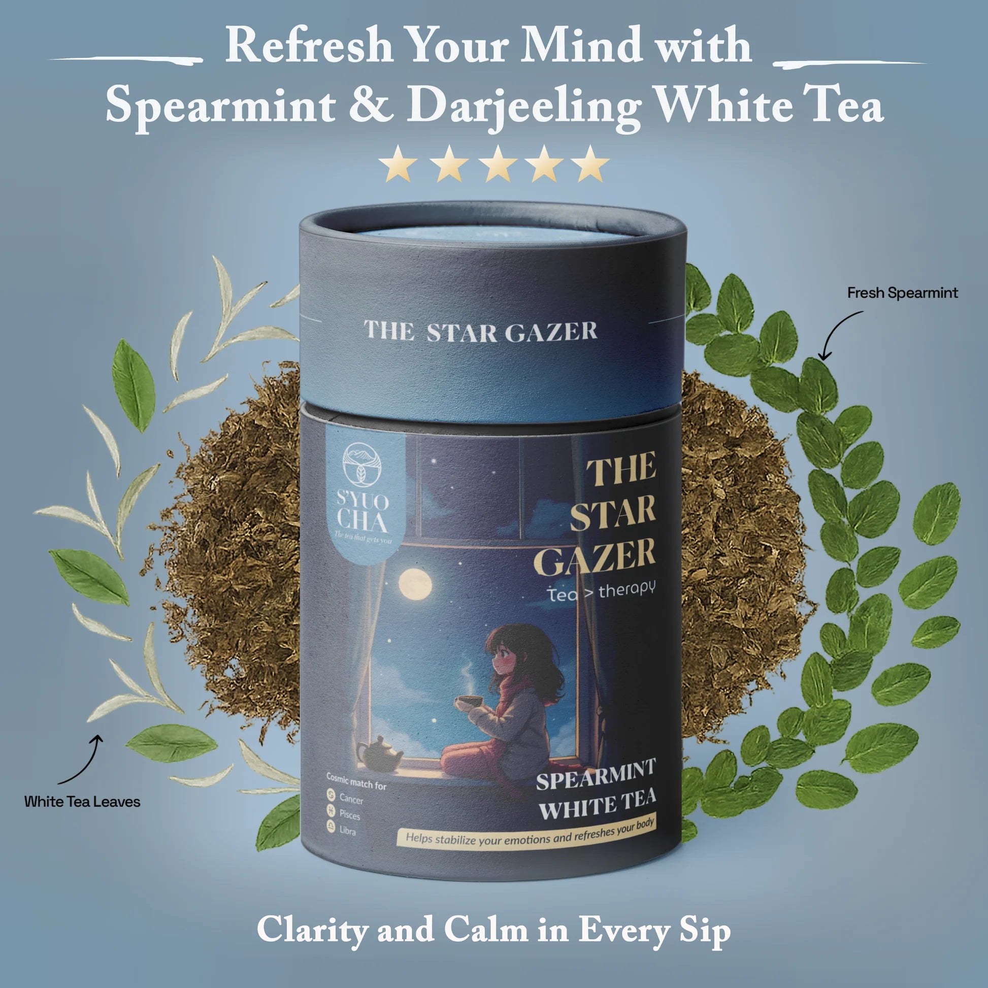 Tea |The Star Gazer -Spearmint White Tea -No Side Effects-No Artificial Coloring- No Added Preservatives - Syuo Cha - 30gm
