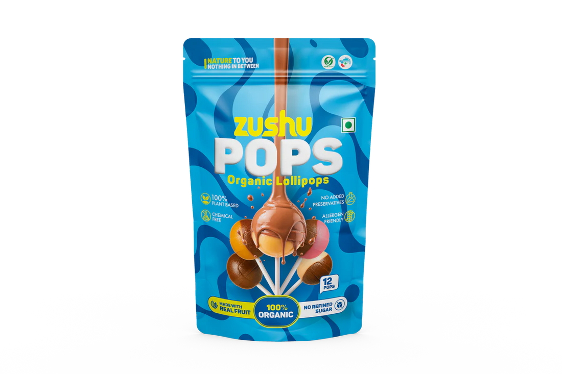 Lollipops | Organic Chocolate lollipops - Made With Real Fruit Pops - 100% Plant Based , Chemical Free, No Refined Sugar- Zushu - 12Pops - 114gm