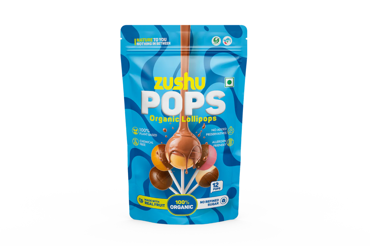 Lollipops | Organic Chocolate lollipops - Made With Real Fruit Pops - 100% Plant Based , Chemical Free, No Refined Sugar- Zushu - 12Pops - 114gm