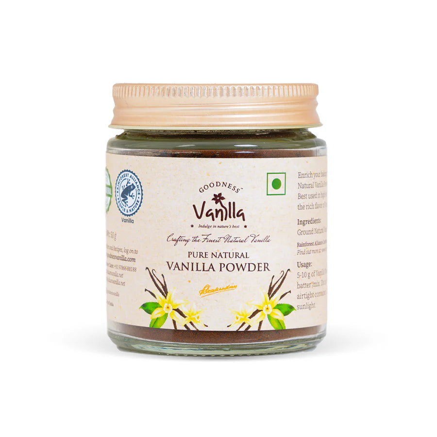 Vanilla Powder | Pure Natural Vanilla Powder- Gluten Free - No Additives, No Preservatives - Goodness Vanilla - 50gms