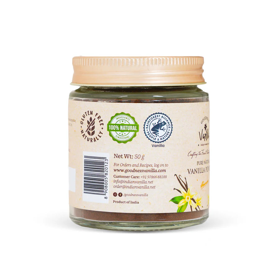 Vanilla Powder | Pure Natural Vanilla Powder- Gluten Free - No Additives, No Preservatives - Goodness Vanilla - 50gms