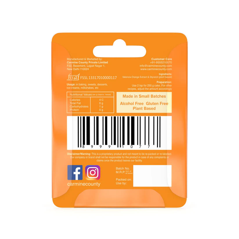 Valencia Orange Extract | All Natural – Vegan, Gluten Free, Alcohol Free, No added Sugar & No Artificial Ingredients – Carmine County – 10ml