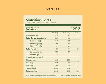 Pancake Mix | Vanilla - No Nonsense - Plant Protein Pancake Mix - No Palm Oil, Maida, Gums, No Refined Sugar &amp; No Artificial Flavours - Cosmix - 200gm - Makes 10 Pancakes
